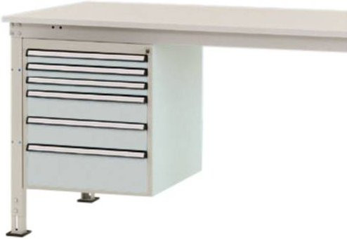 Manuflex ZB4914.7035 Gehäuse-Unterbau Stationär in Grau und Weiß mit 6 abschließbaren Schubfächern für Tischtiefe 1200 mm, Nutzhöhe: 500 mm - Bild 1