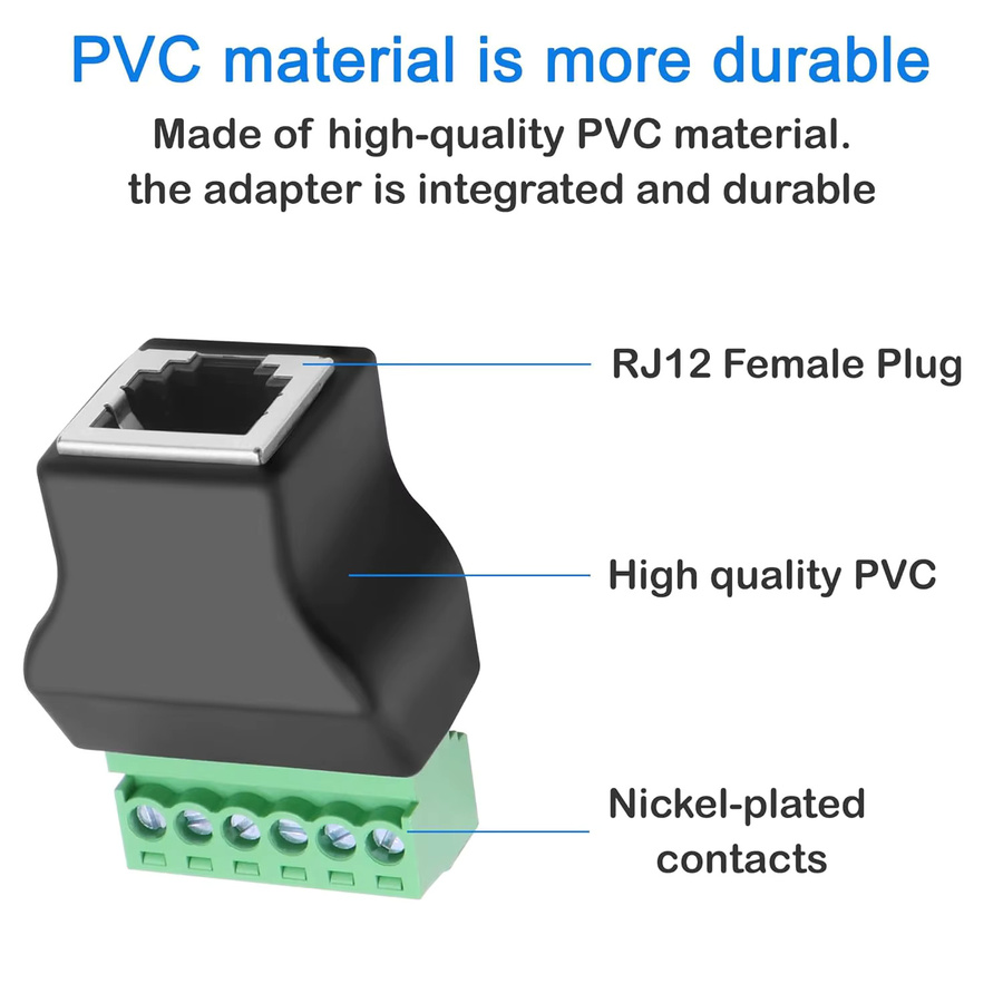 3 Stück UpperFu RJ12-Buchse auf 6-Pin-Splitter Adapter mit Schraubklemmenanschluss für Telefon- und Audiokabel in Schwarz - Bild 3