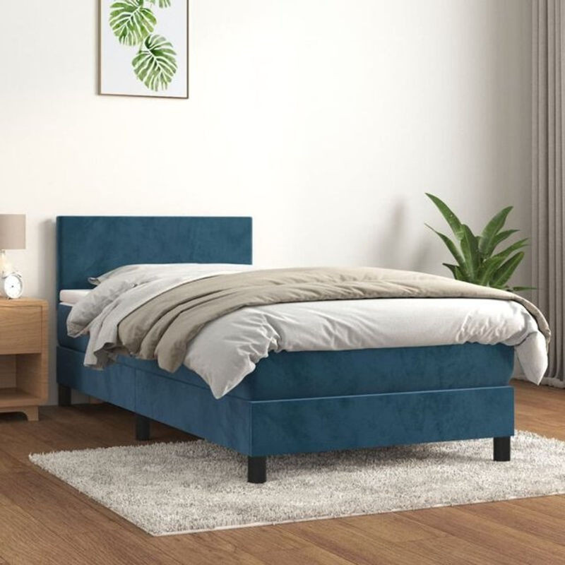 Vidaxl Boxspringbett mit Matratze aus Samt in Blau, B/T/H: 90 x 190 x 78 cm - Bild 1