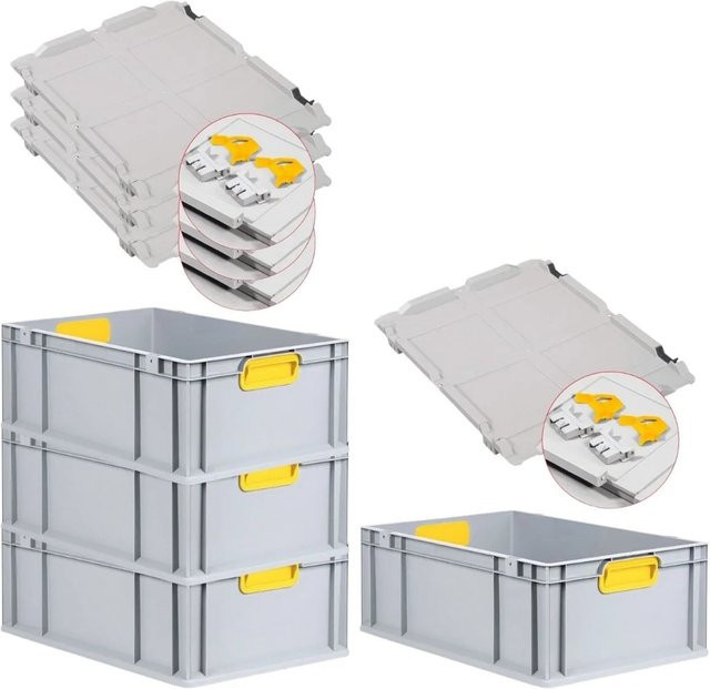 PROREGAL Spar Set 4x Eurobox Nextgen Color mit Scharnierdeckel und Schiebeschnappverschlüssen, Gelb, H x B x T: 22 x 40 x 60 cm - Bild 1
