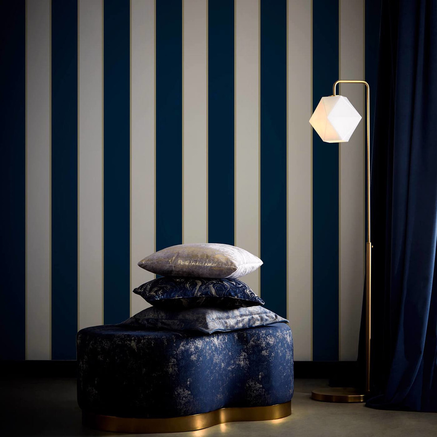 Clarke & Clarke Wallpaper Cosmopolis Ink abstrakte Vliestapete in Gold Silber Blau Matt - Bild 1