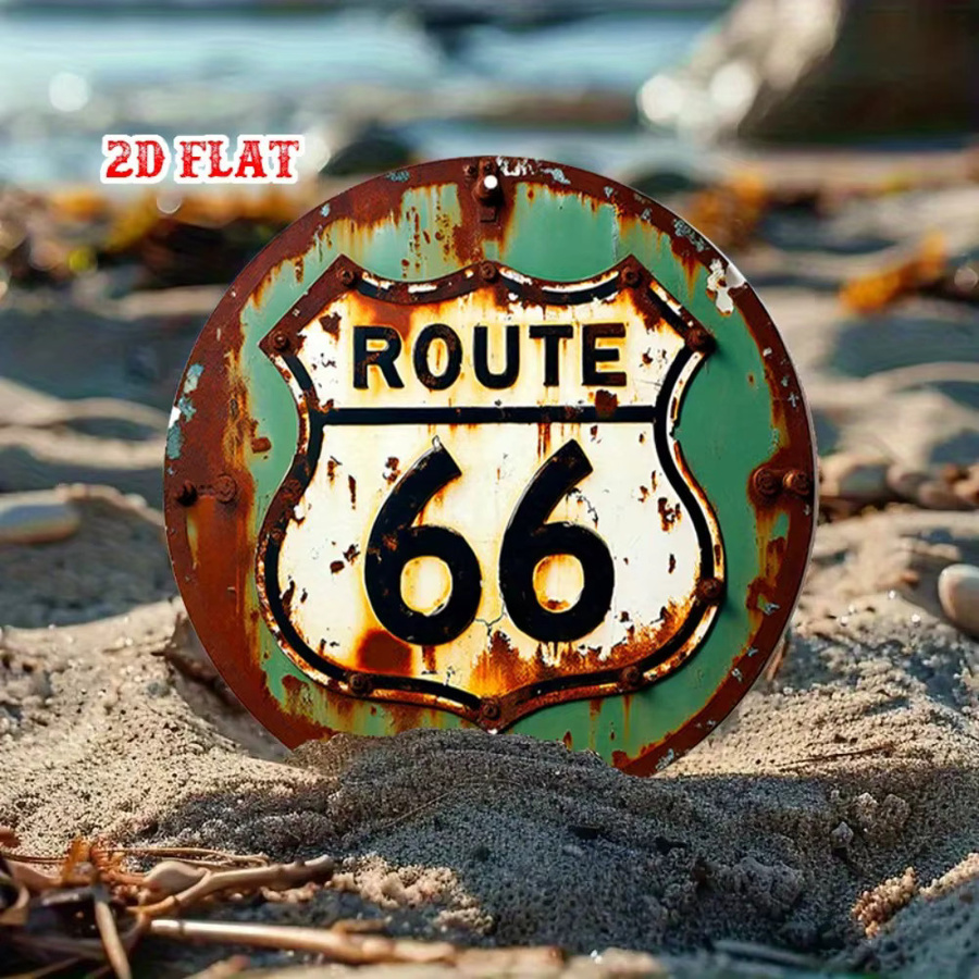 CIFBUY Vintage Route 66 Metallschild Rund, Rustikale Wanddekoration aus Aluminium in Grün-Weiß-Multicolor - Bild 4