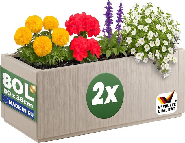 CASARIA Blumentopf Ethica 2er-Set in Kreideweiß aus Kunststoff mit Struktur-Optik, Höhe: 80 cm, Breite: 36 cm, Tiefe: 36 cm - Bild 1