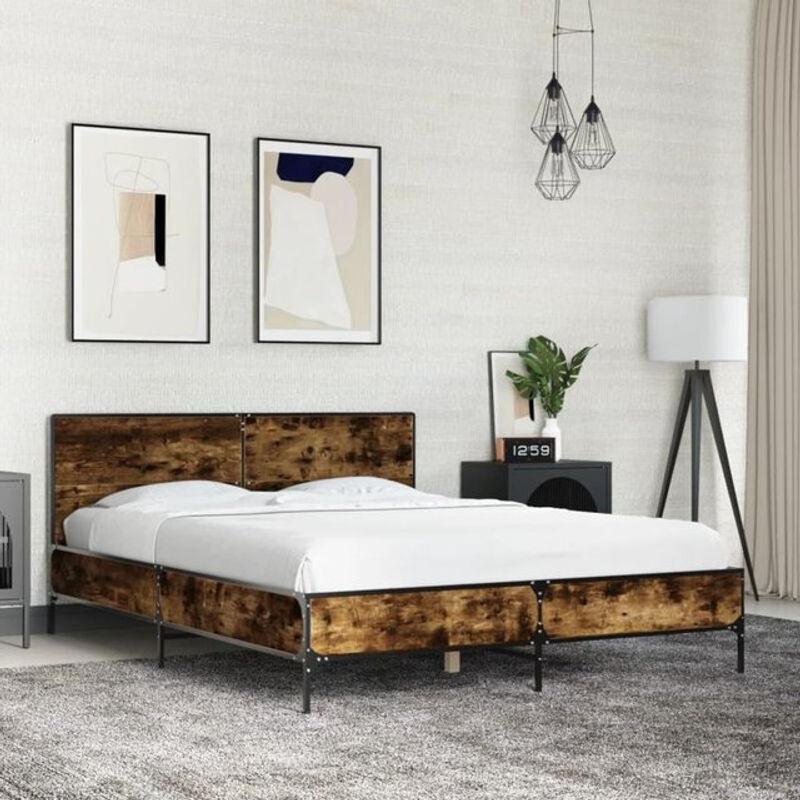 Bettgestell Vidaxl im Industrial Design aus Holz und Metall, Farbe Braun, B/T/H: 140 x 190 x 80 cm - Bild 1
