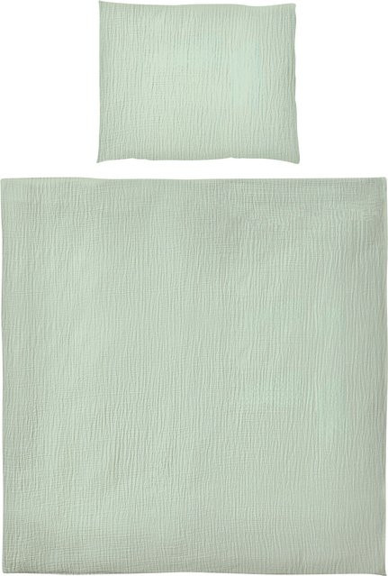 Bornino Home Bettwäsche Musselin aus Baumwolle, Grün, Set bestehend aus Kopfkissenbezug 35 x 40 cm und Bettbezug 80 x 80 cm - Bild 1