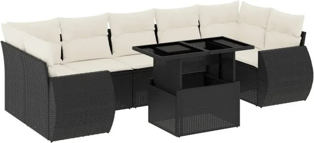 vidaXL 8-tlg. Garten-Sofagarnitur in L-Form mit Kissen und Couchtisch, Schwarz, Poly-Rattan und Metall - Bild 1