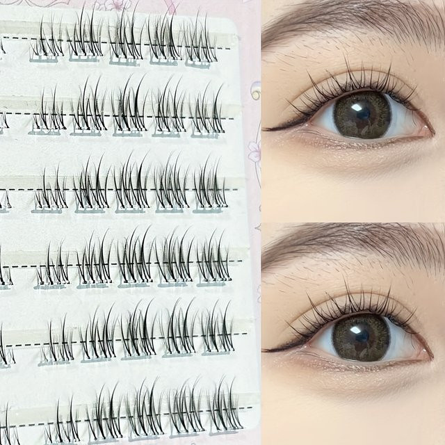 Herorange Klebefreie Cluster-Wimpern, 60 Stück, C-Curl, 10-13mm, Natürlich - Bild 1