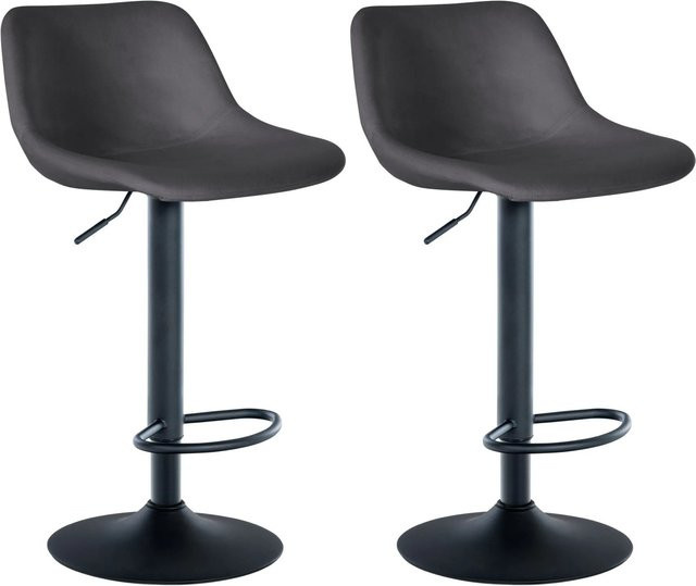 DELUKE 2er Set Barhocker HODOR aus Samt in Dunkelgrau, höhenverstellbare Barstühle mit Lehne und 360 Grad Drehsitz, B/T/H: 43 x 49 x 79 cm - Bild 1