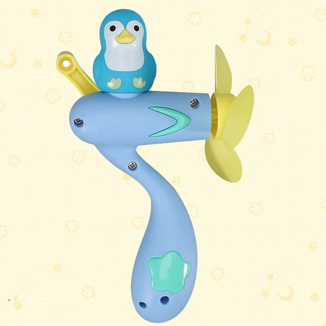 Tragbarer Mini Handventilator im Cartoon-Design für Kinder und Erwachsene, Blau und Grün, B/T/H: 15,5 x 9,5 cm - Bild 1
