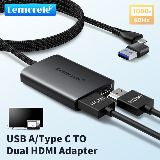 Lemorele Dual HDMI USB C Hub Adapter mit 4K UHD Auflösung für Macbook, Laptop und Projektor - Bild 1