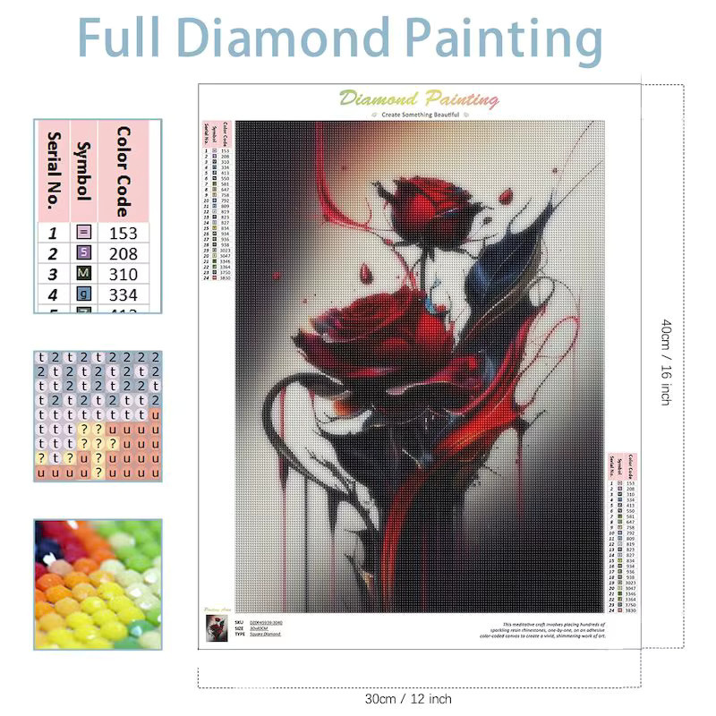 Gatyztory 5D Diamantmalerei Kit Rose DIY Kreuzstich Stickerei Set mit floralem Motiv in Weiß für die Wanddekoration B/H: 20 x 30 cm - Bild 2