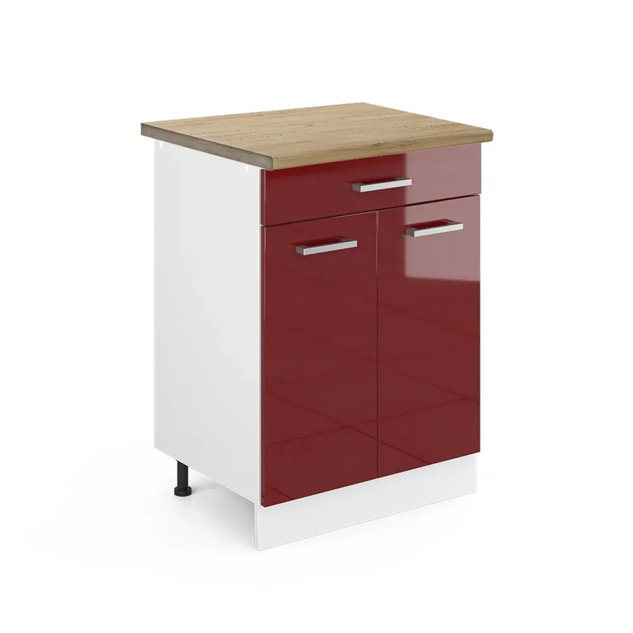 Vicco Küchenunterschrank R-Line Bordeaux Hochglanz Weiß mit Schublade Eiche Breite: 60 cm - Bild 2