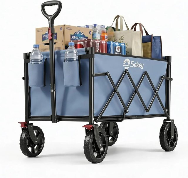 Sekey Faltbarer Bollerwagen mit 120L Volumen und 100KG Traglast in Blau aus 600D Oxfordgewebe und Stahlrohr - Bild 1
