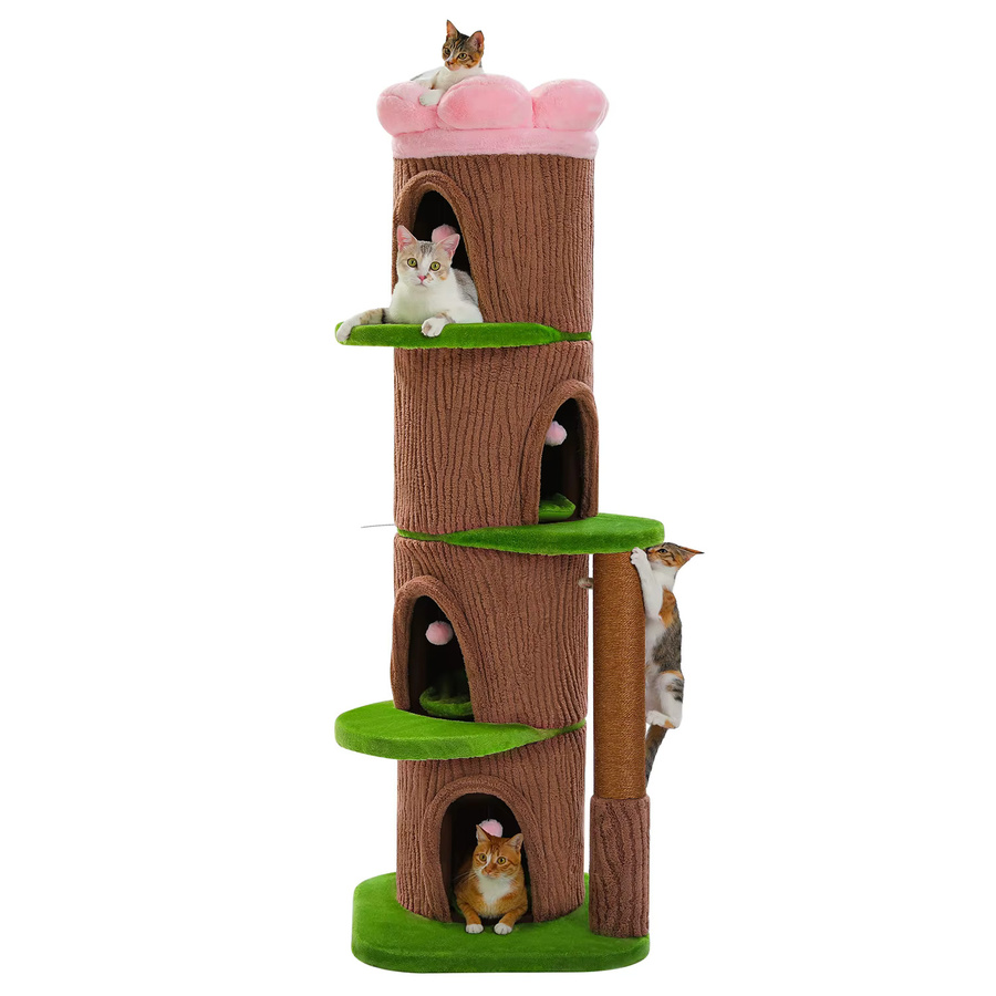 PAWZ Road Luxuriöser Katzenbaum mit 4 Höhlen, Blumen-Dachbett und integriertem Spielzeug in Floral Design - Bild 4