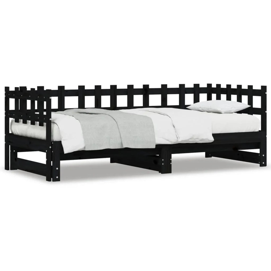 vidaXL Tagesbett aus Massivholz Kiefer, ausziehbar, Schwarz, B/T/H: 184 x 200 x 90 cm - Bild 2