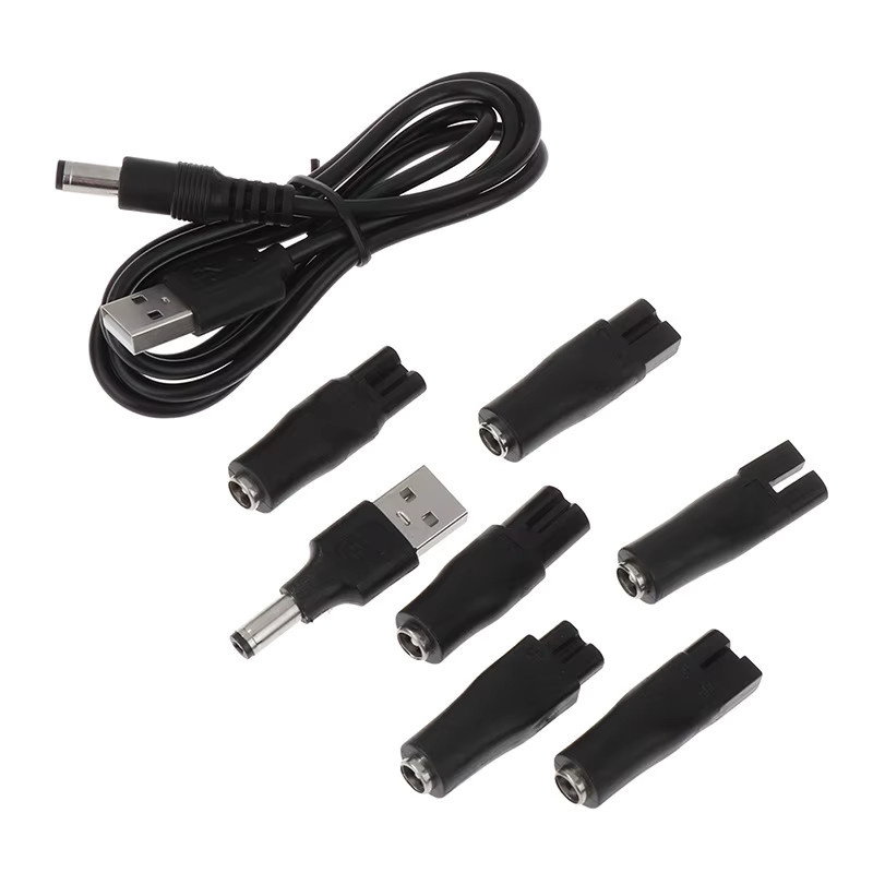 HOMEFISH USB5521 Buchsenadapter in Schwarz mit zwei Anschlüssen und sechs Schnittstellen als Ladekonverter-Set für Haarschneider und Rasierer - Bild 3