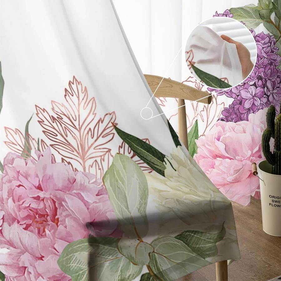Yiran Furniture Transparentes Voile-Fensterdekoration mit Blumenmuster in Weiß, Tüll-Vorhang für Schlafzimmer und Wohnzimmer, B: 135 cm, H: 115 cm - Bild 1