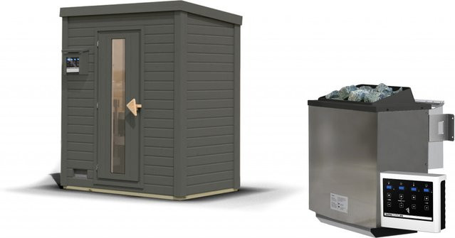 Saunahaus HYTTI 0 in Terragrau mit 9.0 kW BioKombiofen und Steuergerät, B/T: 196 x 113 cm, 38 mm Wandstärke - Bild 1