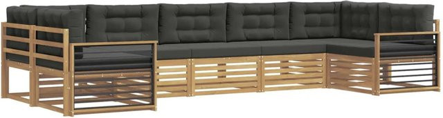 vidaXL Outdoor-Sofagarnitur aus Akazienholz in L-Form, 7-teiliges Set in Anthrazit und Weiß mit Kissen - Bild 1