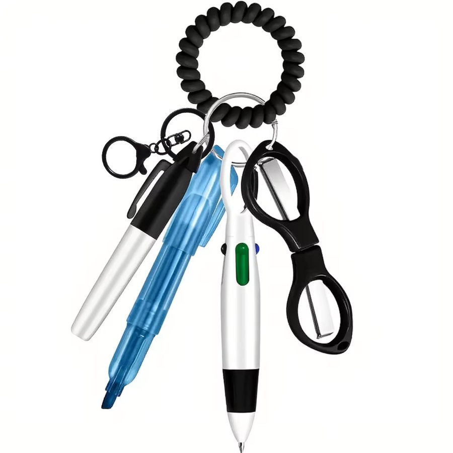 6-teiliges Stift-Set für Pflegekräfte mit Abzeichen und Scroll-Clips, Set bestehend aus ausziehbaren Mini-Kugelschreibern in Lila und Mehrfarbig, aus Kunststoff - Bild 2