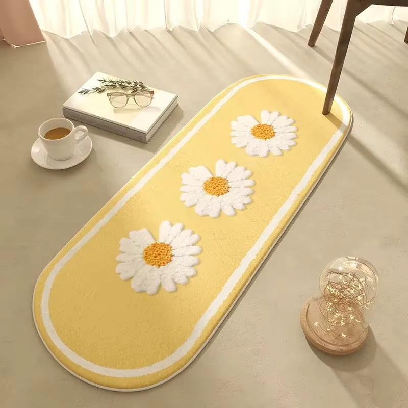 VIKAMA Nordic Flauschiger Nachttisch-Teppich in Gelb, ovaler und rutschfester Plüsch-Bodenmatte für Schlafzimmer und Wohnzimmer - Bild 1