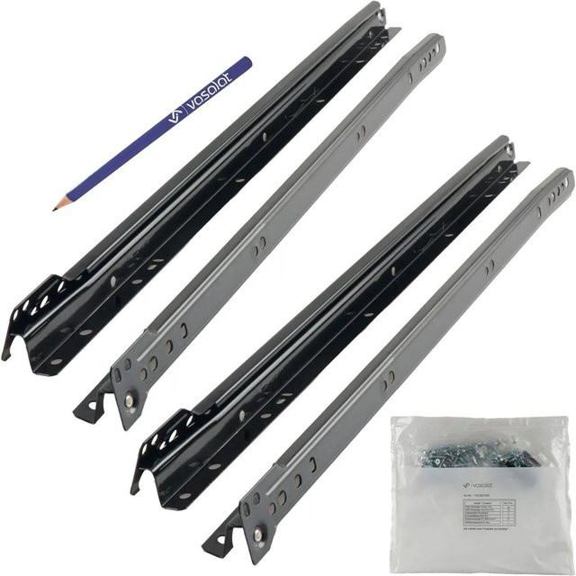 vasalat Rollschubführung Schubladenschienen Set mit Teilauszug, Farbe: Schwarz/Silber, Länge: 600 mm - Bild 1