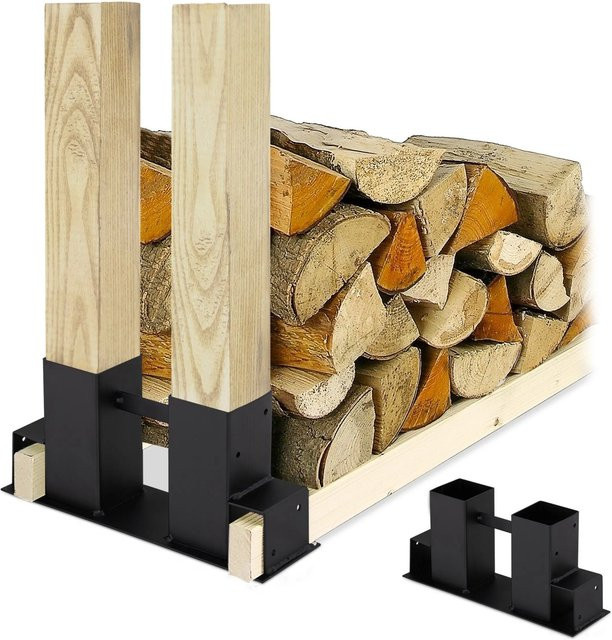 Relaxdays Holzstapelhilfe aus Stahl, Schwarz pulverbeschichtet, 2er Set, B/T/H: 34 x 16 x 10 cm - Bild 1