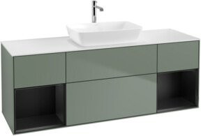 V&B Waschtischunterschrank Finion in Blau mit Lackierung, Wandmontage mit Regalfach und integrierter Beleuchtung, Breite: 160 cm - Bild 1