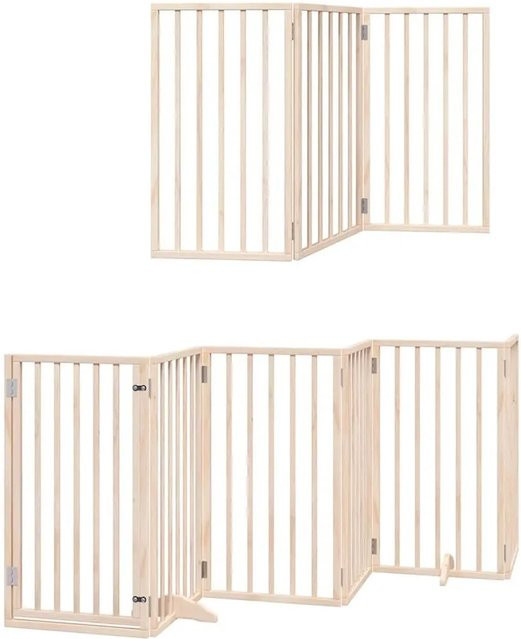 vidaXL Hundetor aus Pappelholz mit Tür, 15-teiliges faltbares Zaunsystem, Farbe: Braun/Beige - Bild 1