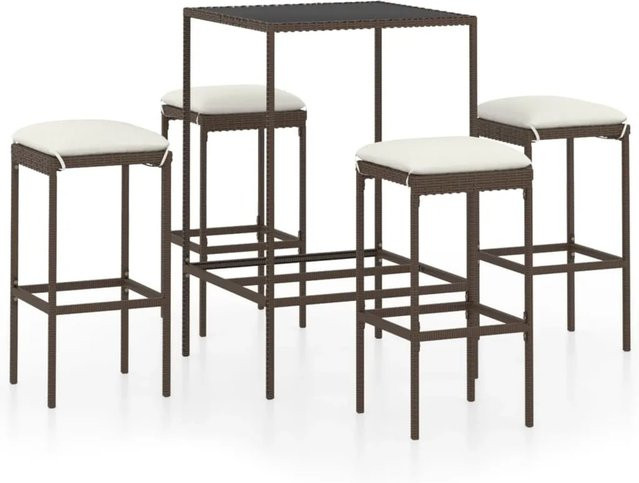 vidaXL 5-tlg Gartenbar-Set aus braunem PE-Rattan mit Kissen und Glastisch Modell 4 - Bild 1