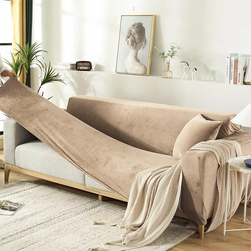 BRHUIXUE Samt-Sofabezug für Ecksofas, elastischer L-förmiger Couch-Schonbezug aus Polyester, waschbar - Bild 2