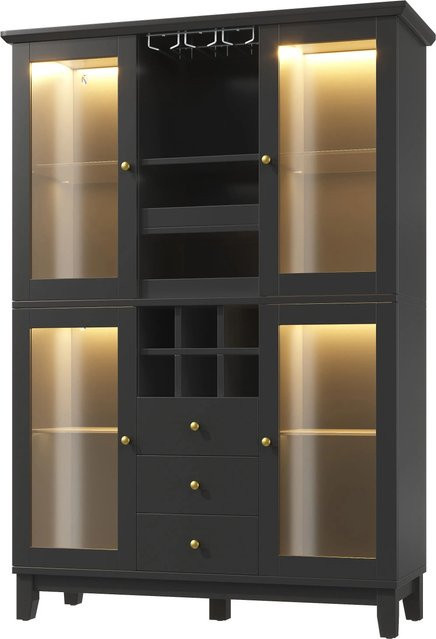 okwish Weinschrank mit App-gesteuerter LED-Beleuchtung und Flaschenhalter in Schwarz, H x B x T: 180,5 x 120 x 40 cm - Bild 1