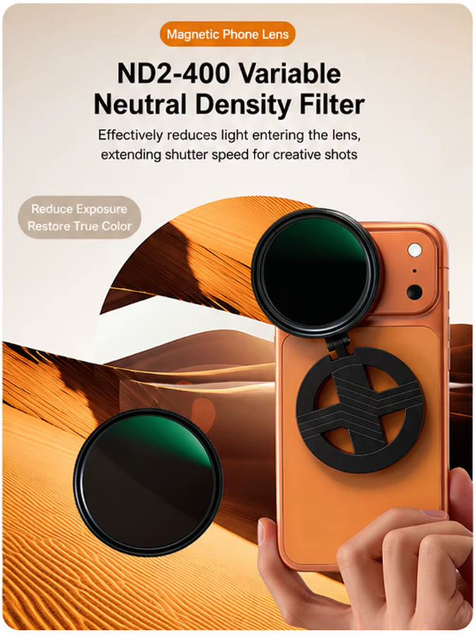 OBKEY ND2-400 Variabler Magnetischer ND-Filter für iPhone und Android, Optisches Glas Mehrfachbeschichtet, Schwarz, 52mm und 67mm - Bild 3