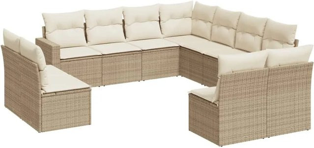 vidaXL 11-tlg. Garten-Sofagarnitur in U-Form aus Poly-Rattan in Beige mit Kissen und Stauraum - Bild 1