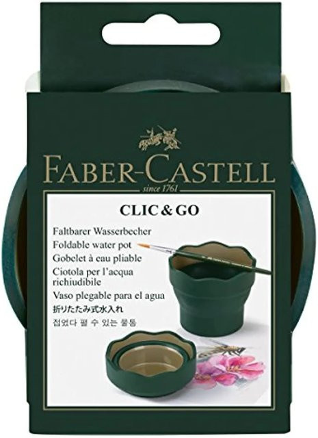 Faber-Castell Waschpinsel-Eimer aus Kunststoff in Grün, ausziehbarer Teleskop-Kunstpinsel-Waschbecher und faltbarer Wasserbecher für die Skizzenmalerei - Bild 1