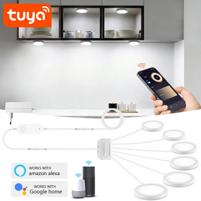 TUYA WiFi Smart LED-Panelleuchte in Weiß, 6er-Set, dimmbar mit CCT-Funktion, kompatibel mit Amazon Alexa und Google Assistant, ideal für Schränke und Möbel - Bild 1