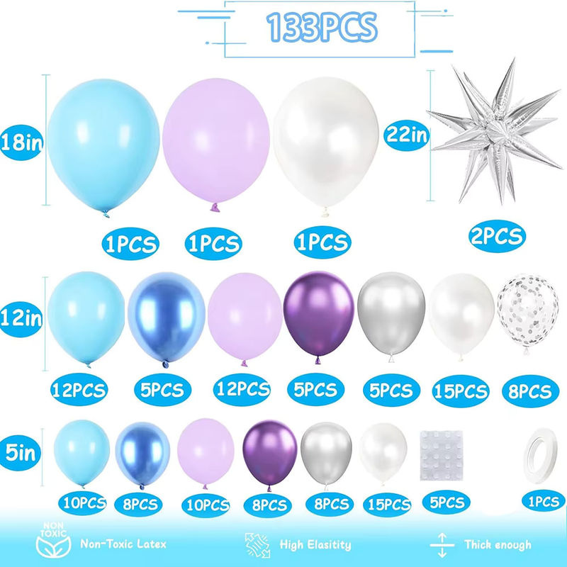 Mehrfarbiges Ballonbogen-Set in Lila, Blau, Weiß und Silber für Kindergeburtstage und Frozen oder Mermaid Partys - Bild 2