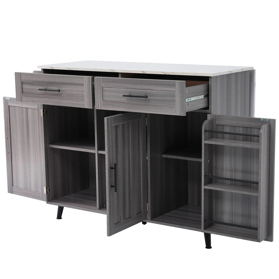 okwish Küchenwagen mit Holzarbeitsplatte und Rollen in Grau, B/T/H: 129 x 46 x 71-91 cm - Bild 2