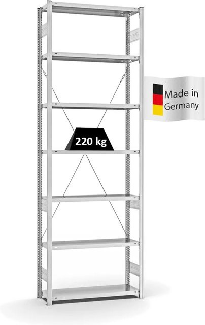 PROREGAL Fachbodenregal Stecksystem T-Profil Medium-Duty Grundregal, 7 Ebenen, Lichtgrau, H x B x T: 300 x 100 x 30 cm - Bild 1