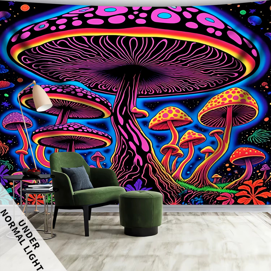 VIKAMA Psychedelischer Pilz-Wandteppich mit floralem Boho-Design in Multicolour - Bild 2