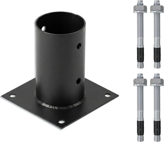 Hollmax Pfostenträger Aufschraubhülse für Rundholzpfosten 80 mm Schwarz Pulverbeschichtet inklusive Schwerlastanker 10 x 100 mm - Bild 1