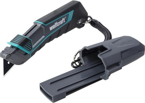 Wolfcraft PRO SAFETY Sicherheitsmesser mit Köcher, 18mm Abbrechklingen-Messer, schwarz - Bild 1