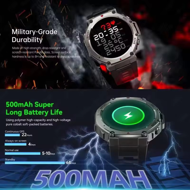 KAVSUMI Smartwatch, GPS, 5 ATM, Silikon, Schwarz, Herren - Bild 6