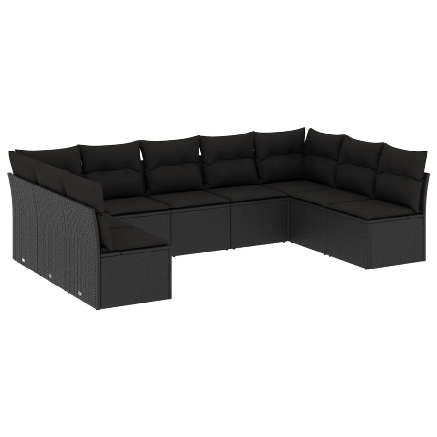 vidaXL 9-tlg. Garten-Sofagarnitur in U-Form aus schwarzem Poly-Rattan mit Sitzkissen und Rückenkissen - Bild 2