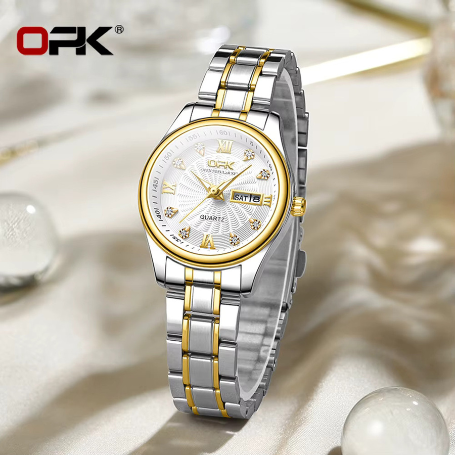 Opk Armbanduhr Edelstahl, Quarz, Datum, Leuchtzeiger, Damen - Bild 2