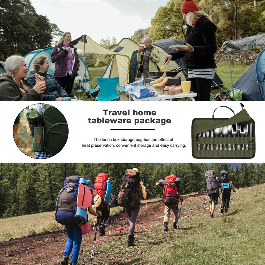 Binchi Outdoor Aufbewahrungstasche für Camping-Besteck, wasserdichte Roll-Up-Tasche in Grün - Bild 4