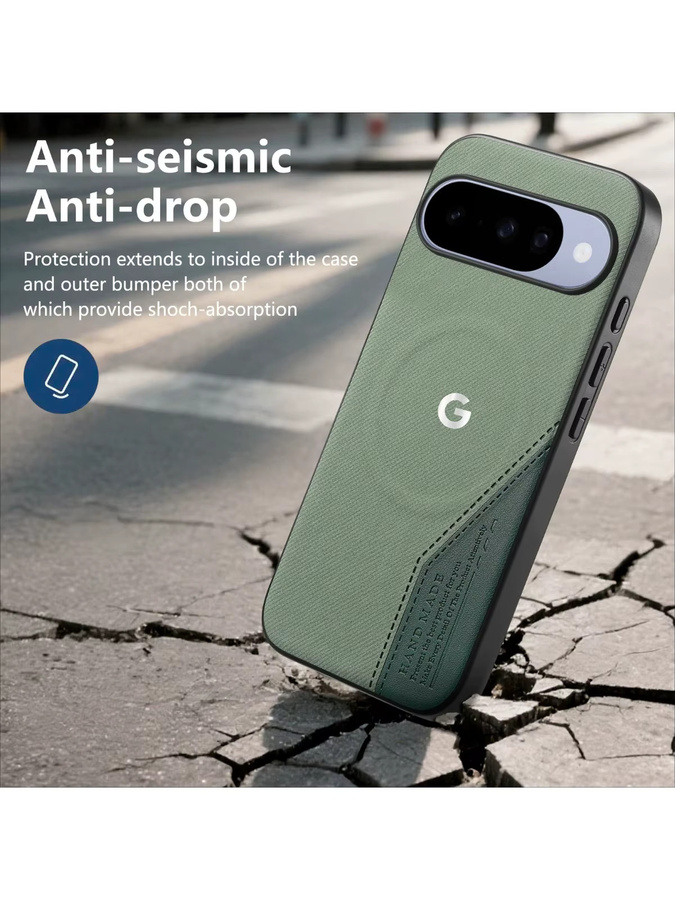 Business Gewebtes Leder MagSafe Wireless Charging Case für Google Pixel 10 Pro XL, 9 Pro, 10A und 9A – Stoßfeste Hülle in Grau und Grün - Bild 7