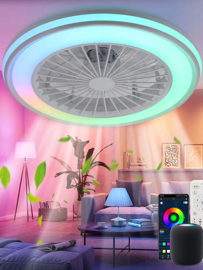 Oyajia 2-in-1 Deckenventilator mit integrierter LED-Lampe, RGB-Farbwechsel, Musikfunktion und Fernbedienung, stufenlos dimmbarer Kronleuchter - Bild 4