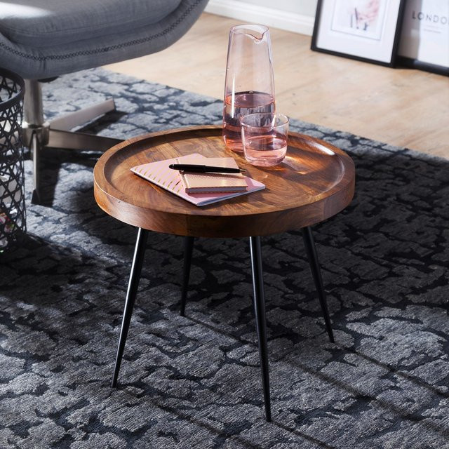 FineBuy Beistelltisch rund aus Sheesham Massivholz und Metall in Braun, B/T/H: 40 x 46 x 46 cm - Bild 1