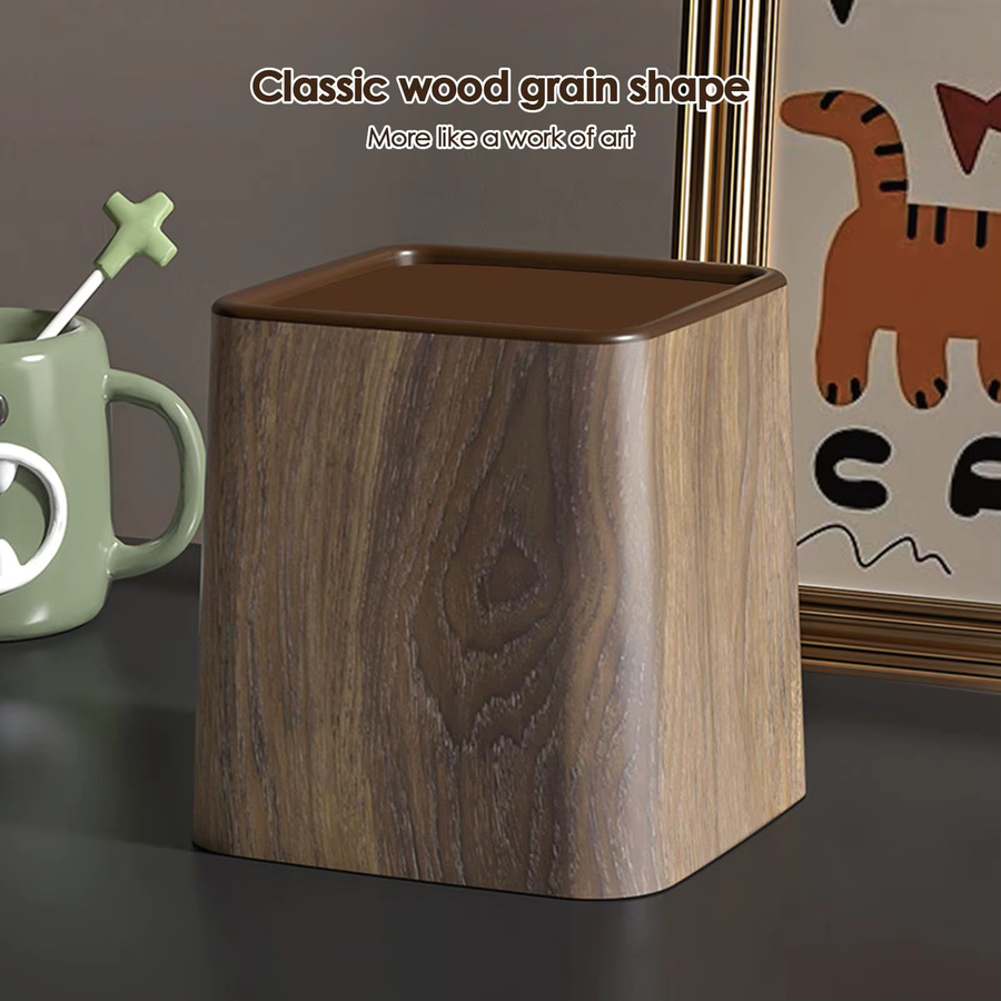 Mini-Desktop-Mülleimer aus Holz mit Deckel in Braun, B/T/H: 15,3 x 14,7 x 15,3 cm - Bild 3